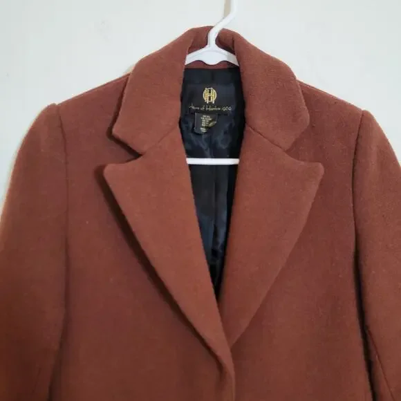 House Of Harlow 1960 Burnt Brown Wool Blend Long Peacoat XS Winter Travel Work - Picture 4 of 16